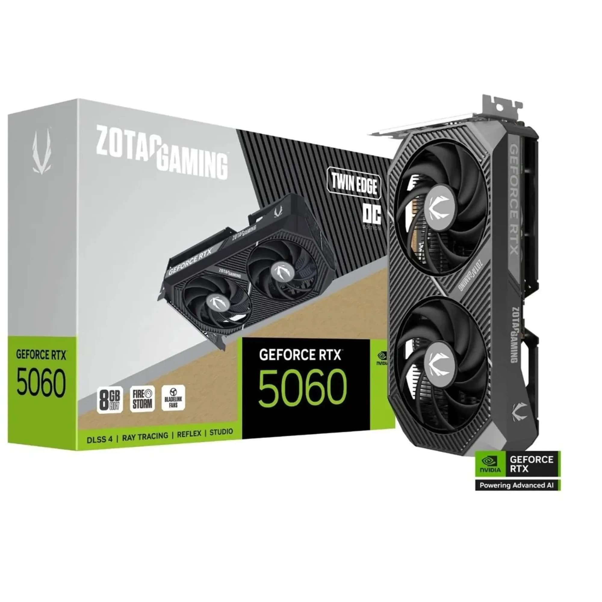 PLACA DE VIDEO GEFORCE RTX 5060 8GB ZOTAC BLACK TWIN EDGE 128BITS, GDDR7, ZT-B50600H-10M