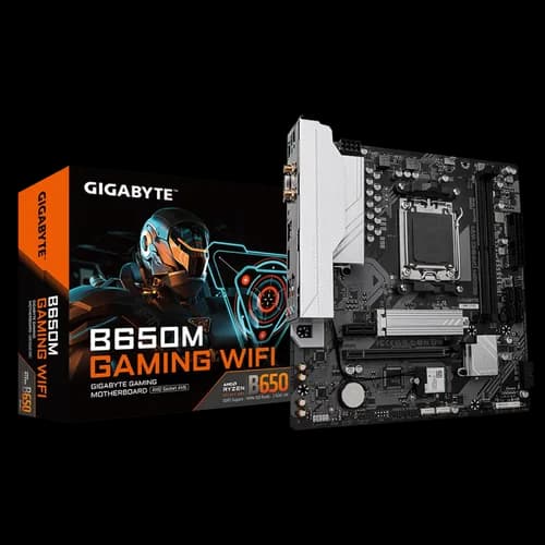 PLACA MAE GIGABYTE B650M GAMING WI FI 2X AMD RYZEM AM5 PRETO E BRANCO , DDR5, MATX, M.2 NVME, VGA-HDMI