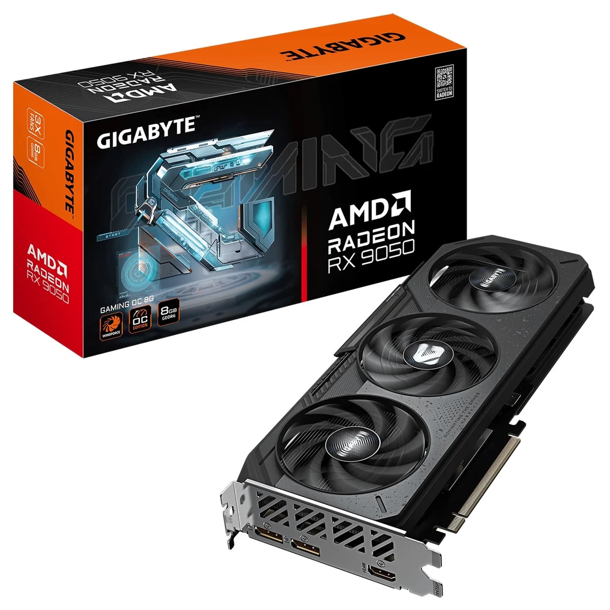 PLACA DE VIDEO AMD RADEON RX 9050 8GB GIGABYTE GAMING OC GDDR6 BLACK FSR, RAY TRACING, GV-R9050GAMING OC-8GD